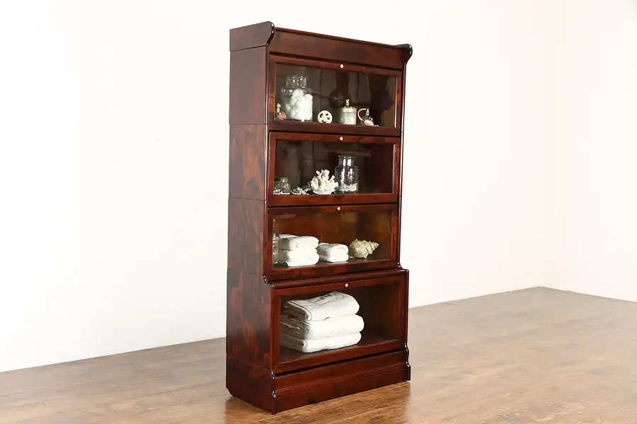 Main image of Lawyer Stacking 4 Section Antique Bookcase, Spring Doors & Wavy Glass