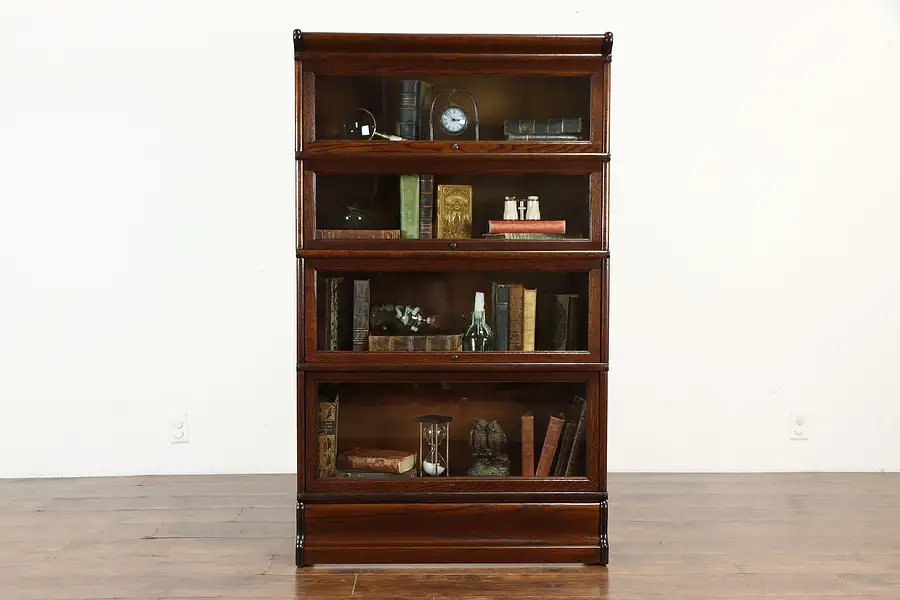 Main image of Oak Antique 4 Stack Lawyer Bookcase, Wavy Glass Doors 1905 Macey