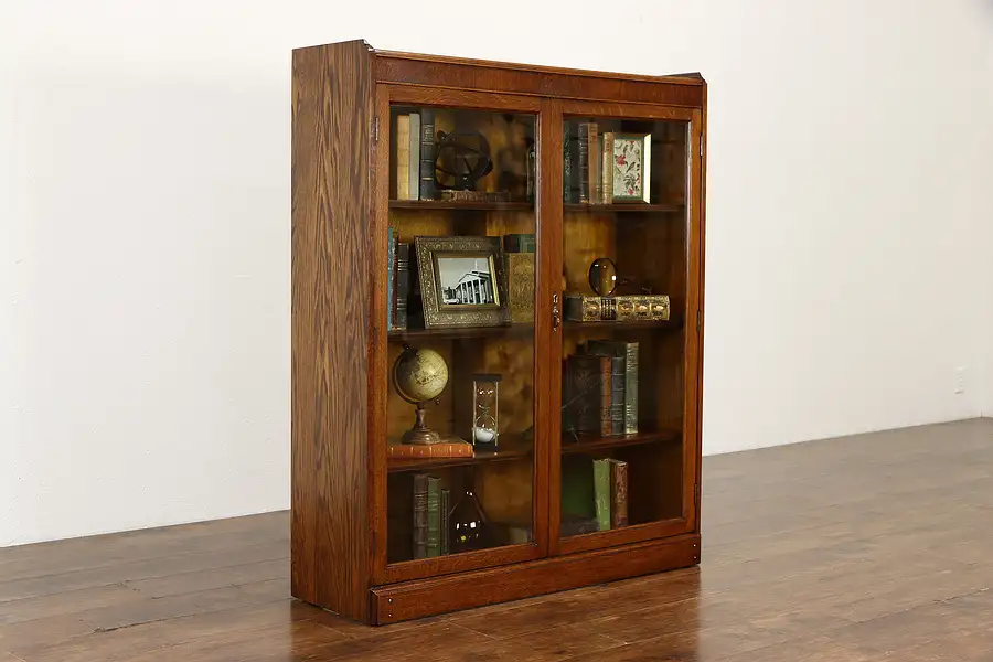 Main image of Oak Antique Office or Library Bookcase, Wavy Glass Doors, Grand Rapids