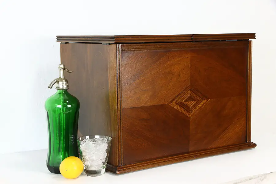 Main image of Art Deco Antique Tabletop Cocktail Bar Cabinet, Automatic Lifting Caddy