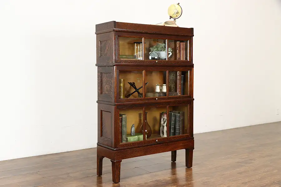 Main image of Oak Antique Craftsman 3 Stack Lawyer Office Bookcase, Wavy Glass, Macey