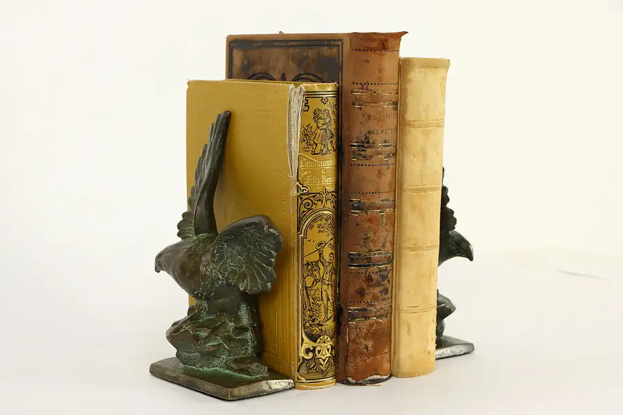 Main image of Pair of Antique 1915 Eagle Cast Iron Bookends, Bronze Finish