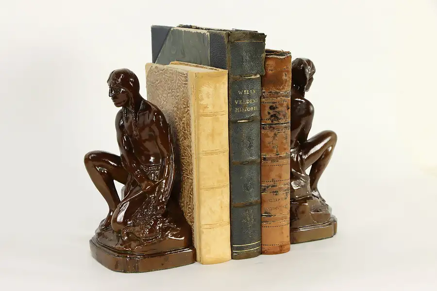 Main image of Pair of Native American Vintage Bronze Finish Metal Bookends