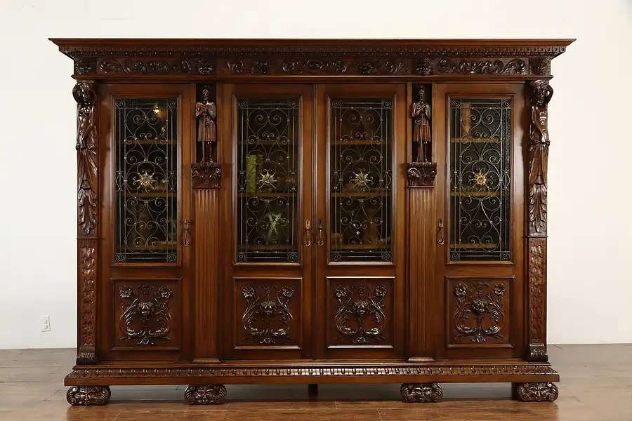 Main image of Renaissance Italian Antique Library Bookcase, Adam & Eve Figures & Faces