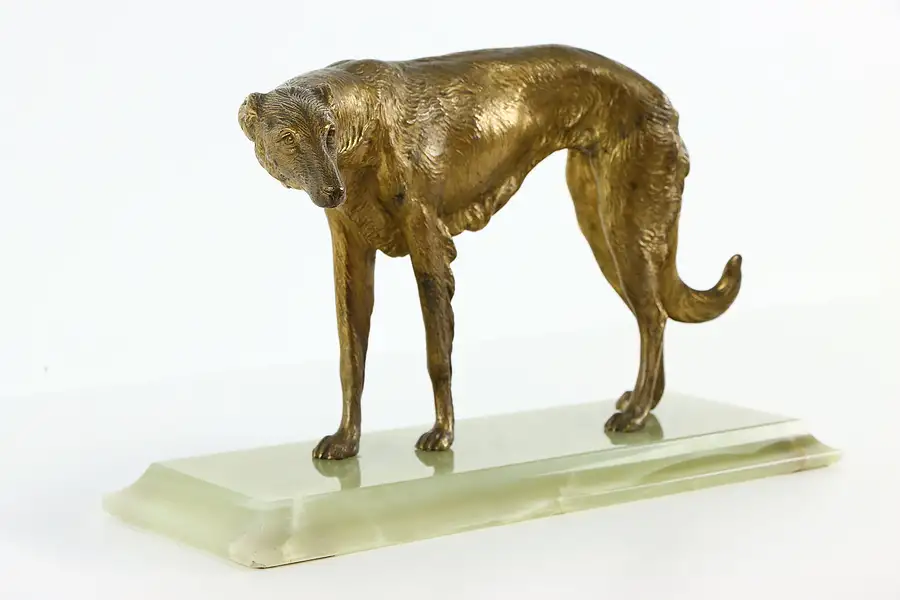 Main image of Bronze Antique Sculpture of Russian Borzoi Dog, Onyx Base