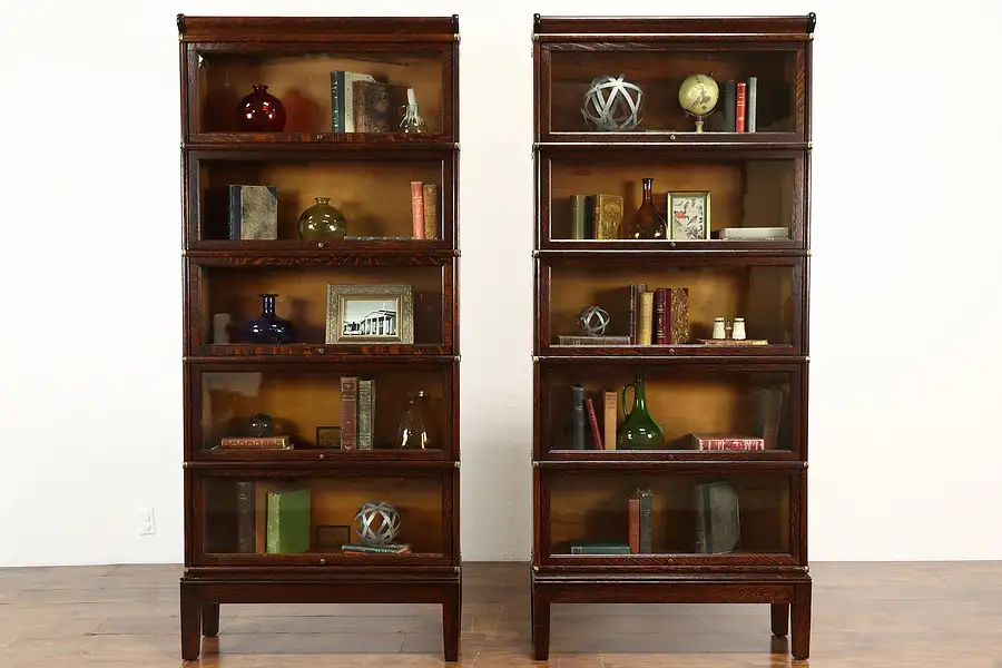 Main image of Pair of Antique Oak 5 Stack Globe Wernicke Office Lawyer Bookcases