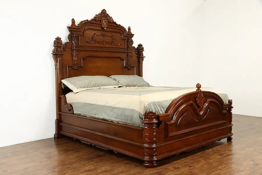 Main image of Victorian Style Hand Carved Solid Mahogany King Size Vintage Bed