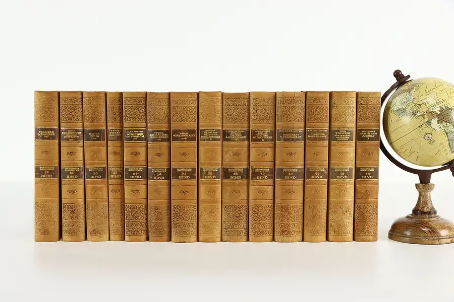 Main image of Gold Tooled Leather Set of 14 Volumes Danish Literature Books