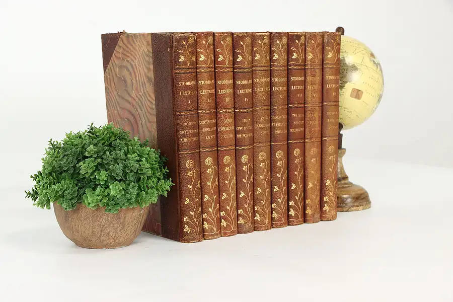 Main image of Set of 9 Gold Tooled Leather Bound Books, Stoddard's Lectures 1897