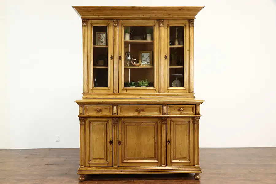 Main image of Country Pine Antique Farmhouse Czech Breakfront China Cabinet