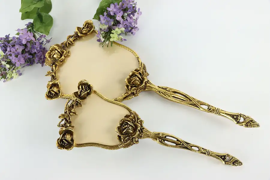 Main image of Gold Plated Filigree Vintage Floral Brush & Mirror Set