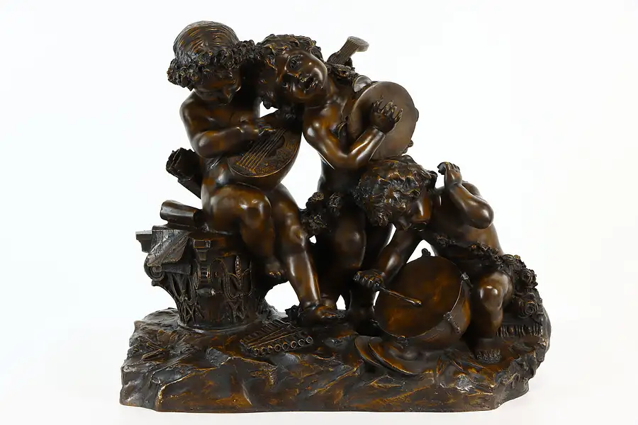 Main image of Bronze Vintage Statue of 3 Musical Cherubs, Putti or Angels