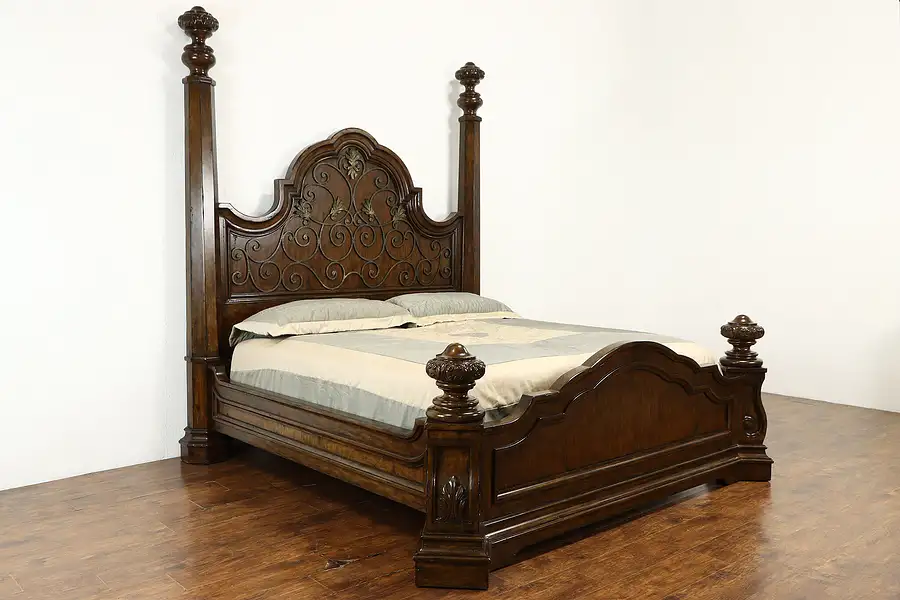 Main image of Monumental King Bed, Rustic Farmhouse Style, Iron Grills, Marge Carson