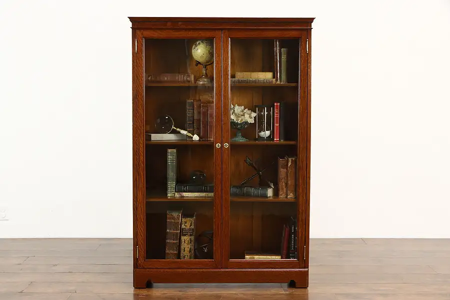 Main image of Victorian Antique Oak Office Bookcase or Bath Cabinet, Wavy Glass Doors