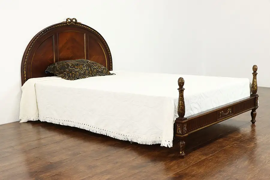 Main image of French Antique Carved Mahogany & Rosewood Bed, Full or Double Size