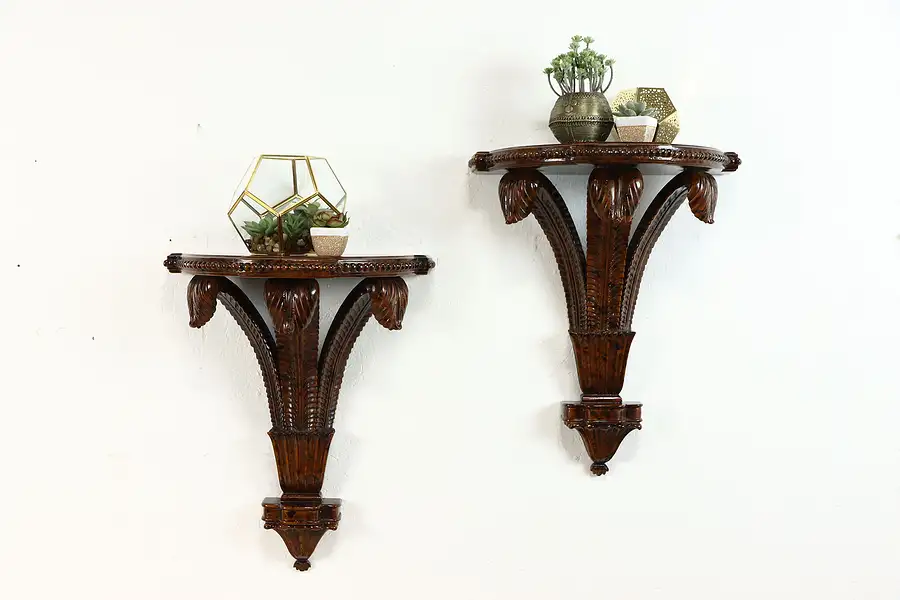 Main image of Pair of Carved Vintage Hand Painted Wall Console or Bracket Shelves