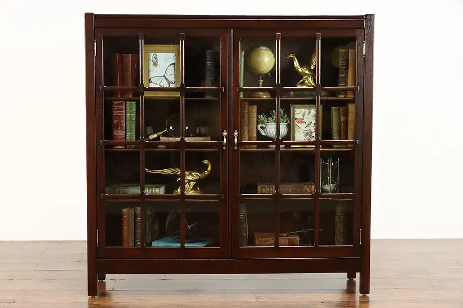 Main image of Arts & Crafts Mission Oak Antique Craftsman Bookcase or China Cabinet