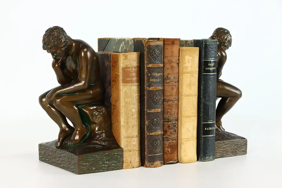 Main image of Pair of Vintage Bronze Finish Antique Bookends, after The Thinker, Rodin