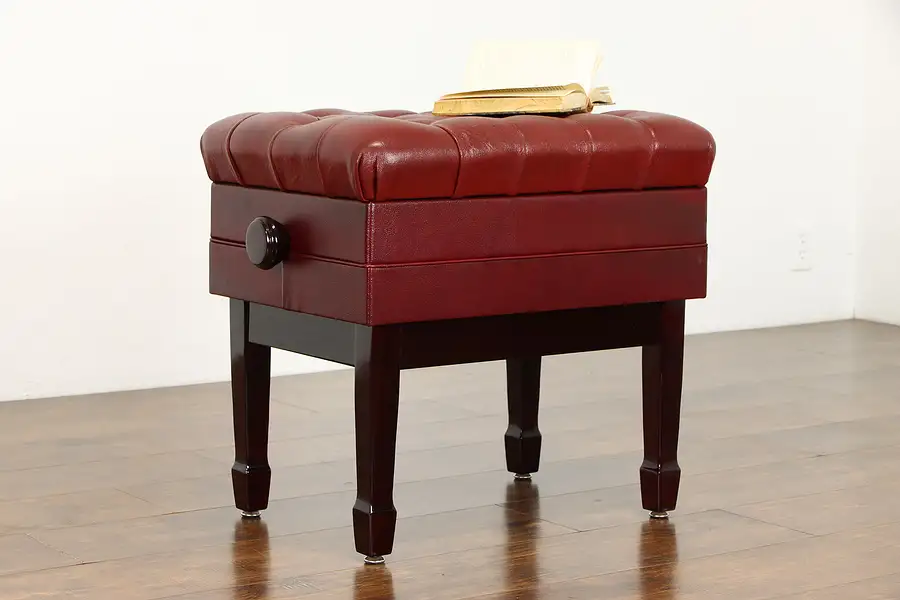 Main image of Adjustable Vintage Red Faux Leather Piano Bench with Storage