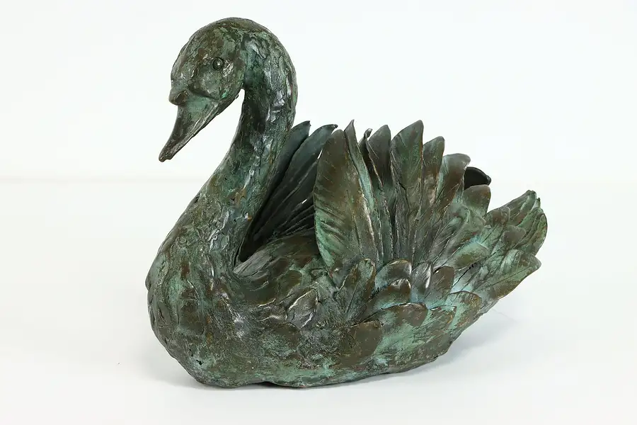 Main image of Swan Patinated Verdigris Bronze Sculpture, Signed Bob Winship 1982