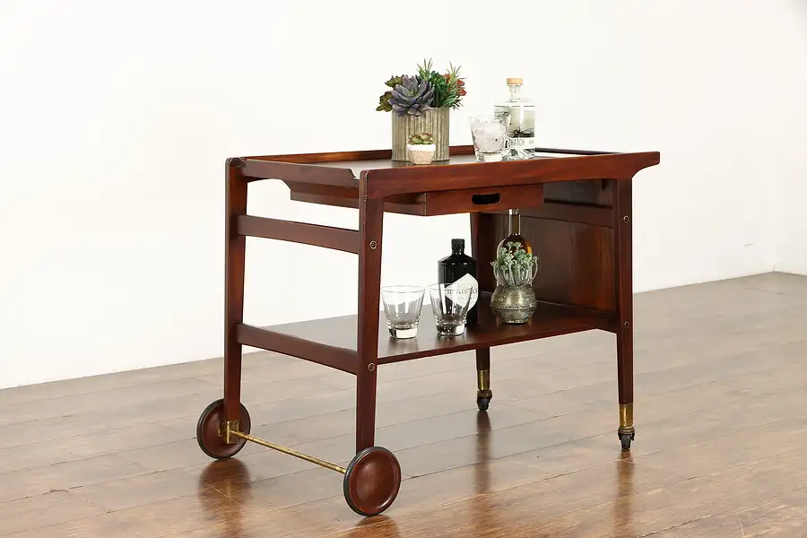 Main image of Midcentury Modern Vintage Swedish Teak Rolling Bar or Tea Cart Skaraborgs