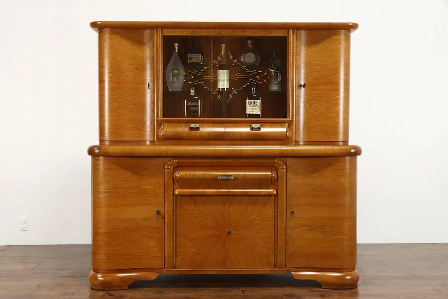 Main image of Art Deco & Midcentury Ash Burl German Back Bar, China Cabinet, Humidor