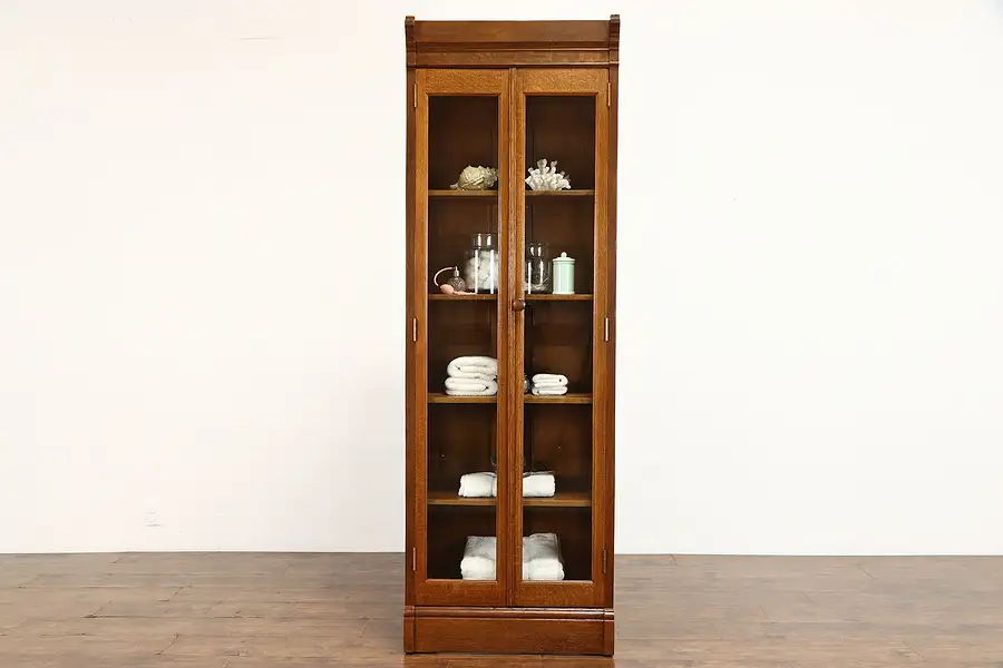 Main image of Victorian Antique 7' Tall Quarter Sawn Oak Bookcase, China Cabinet