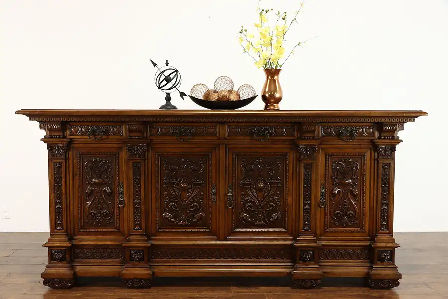 Main image of Renaissance Carved Italian Antique 8' Back Bar, Sideboard, TV Console