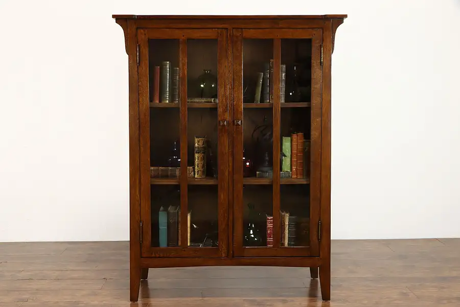 Main image of Oak Mission, Arts & Crafts Vintage Office Library Bookcase, China Cabinet