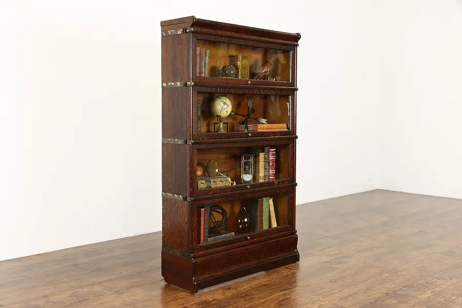 Main image of Lawyer Antique 4 Stack Oak Library or Office Bookcase, Globe Wernicke