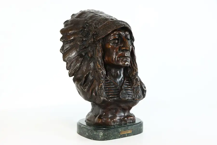 Main image of Solid Bronze Vintage Bust, Indigenous Native American Sculpture, Tele Lon