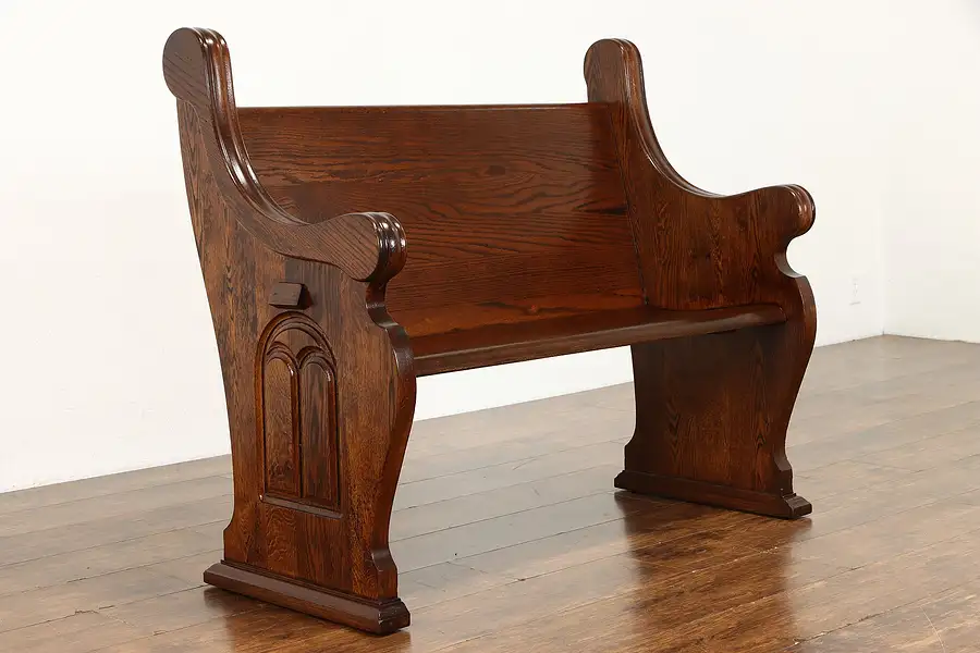 Main image of Gothic Carved Antique Oak & Elm Church Pew or Hall Bench