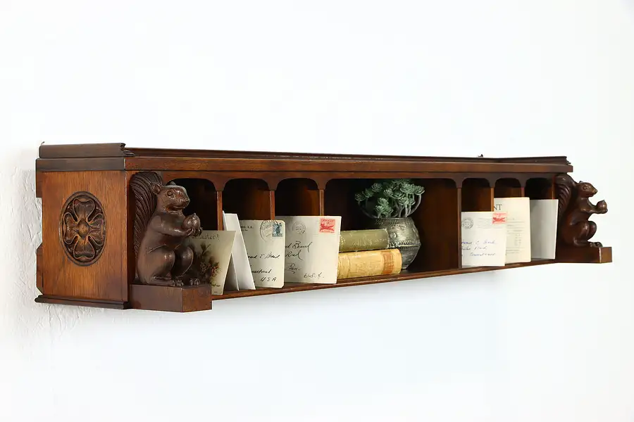 Main image of Walnut Squirrel Salvage Architectural Fragment Hanging Shelf with Pockets