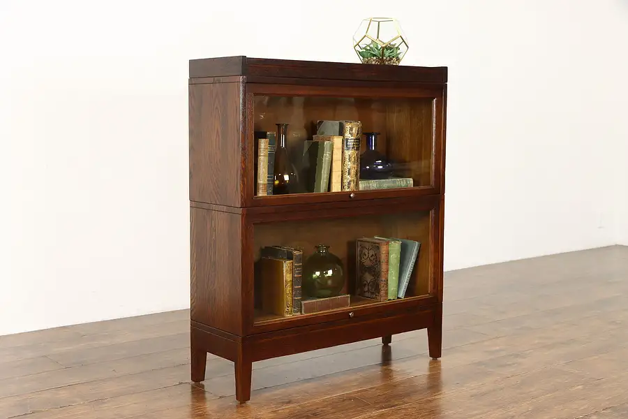 Main image of Arts & Crafts Mission Oak Antique 2 Stack Craftsman Lawyer Bookcase Macey