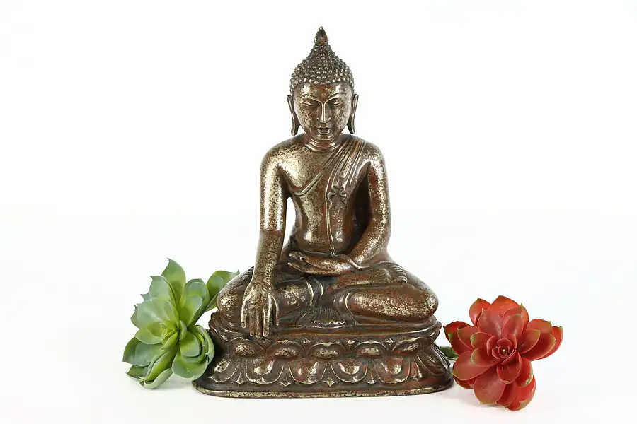 Main image of Patinated Bronze Antique Statue, Sculpture of Buddha