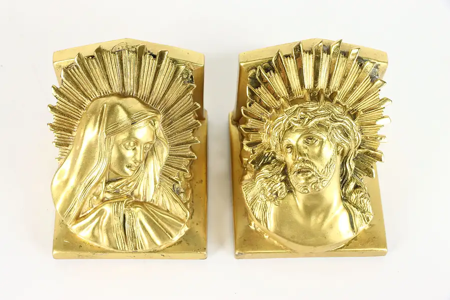 Main image of Pair of Antique Mary Madonna & Jesus Gold Bookends, Aronson 1922