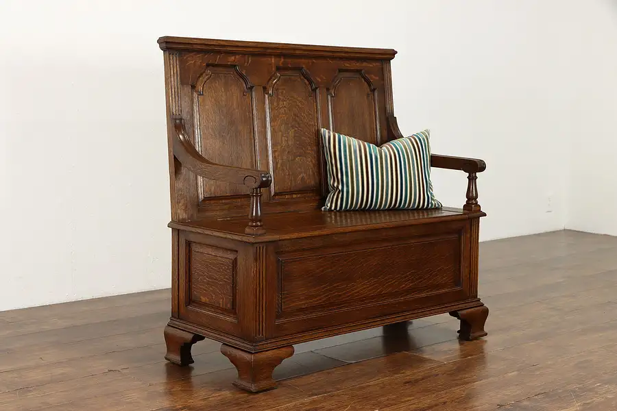 Main image of Renaissance Antique English Oak Hall Bench, Lift Seat & Storage