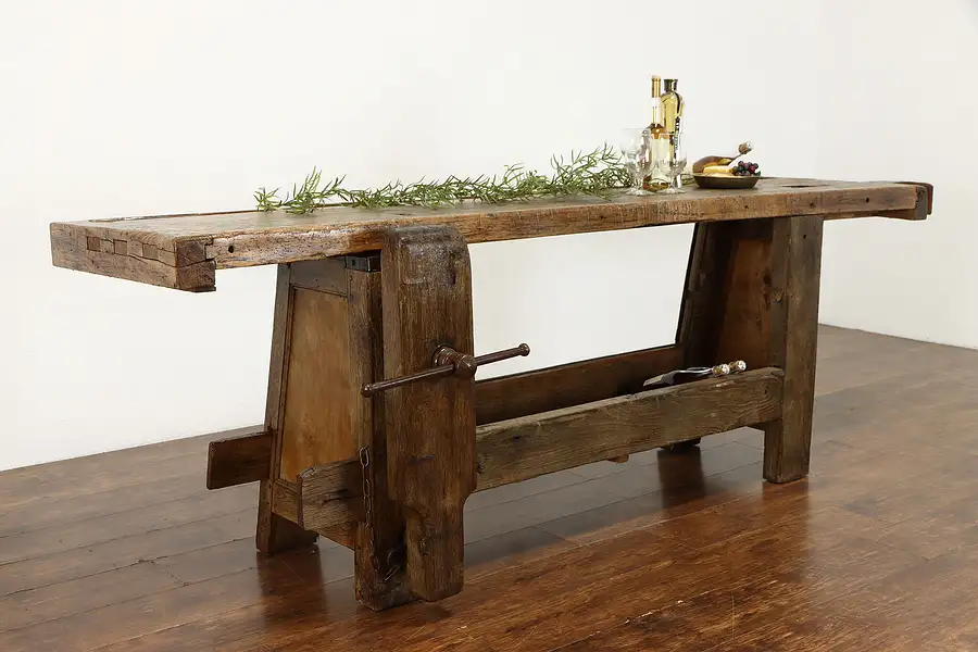 Main image of French Industrial Salvage Antique Workbench, Island, Wine & Cheese Table