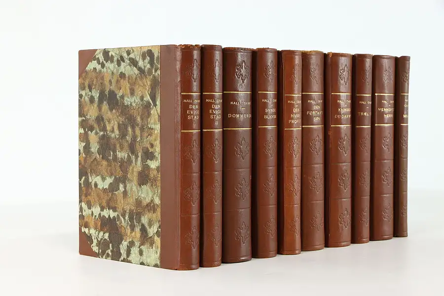 Main image of Set of 10 Leatherbound Gold Tooled Vintage Books, Hall Caine