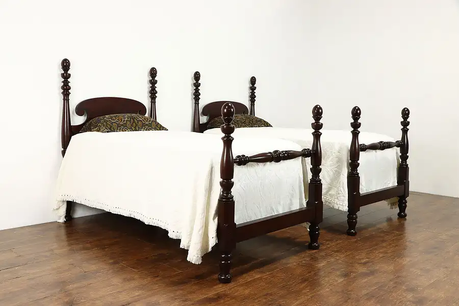 Main image of Pair of Antique Mahogany Georgian Twin Poster Beds, Berkey & Gay