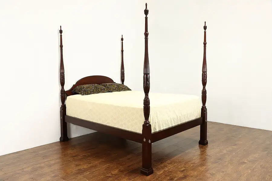 Main image of Georgian Vintage Queen Mahogany Rice Poster Bed, Henkel Harris