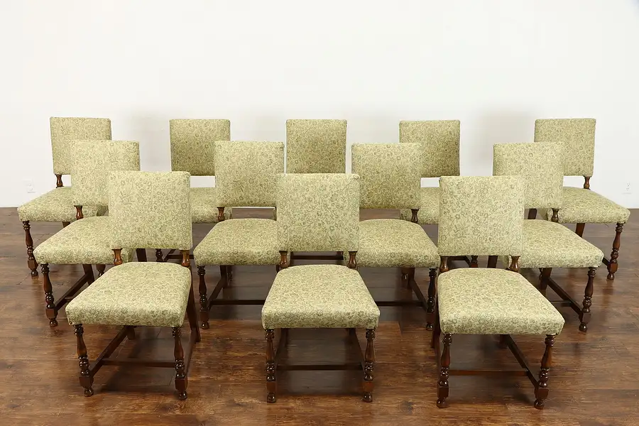 Main image of Set of 12 Traditional Italian Vintage Dining Chairs with New Upholstery