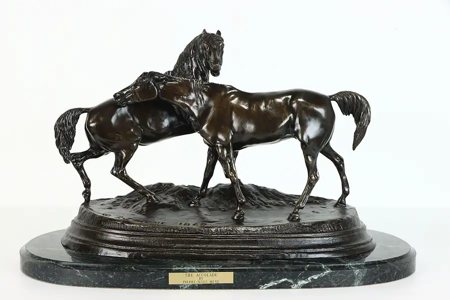 Main image of Bronze Horses Statue "L'Accolade," Marble Base, after Mene