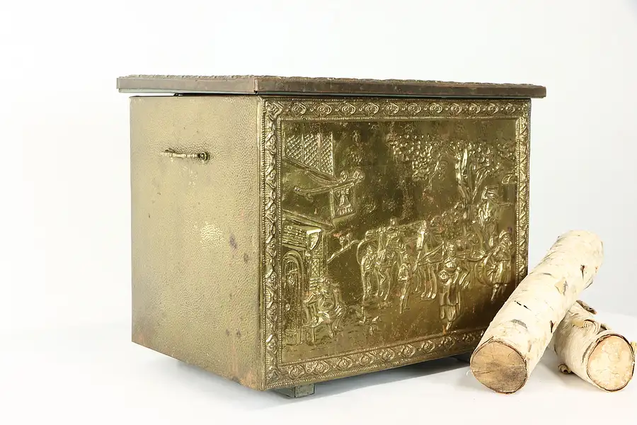 Main image of Anne Hathaway Cottage Vintage Brass Clad Chest or Fireplace Kindling Box