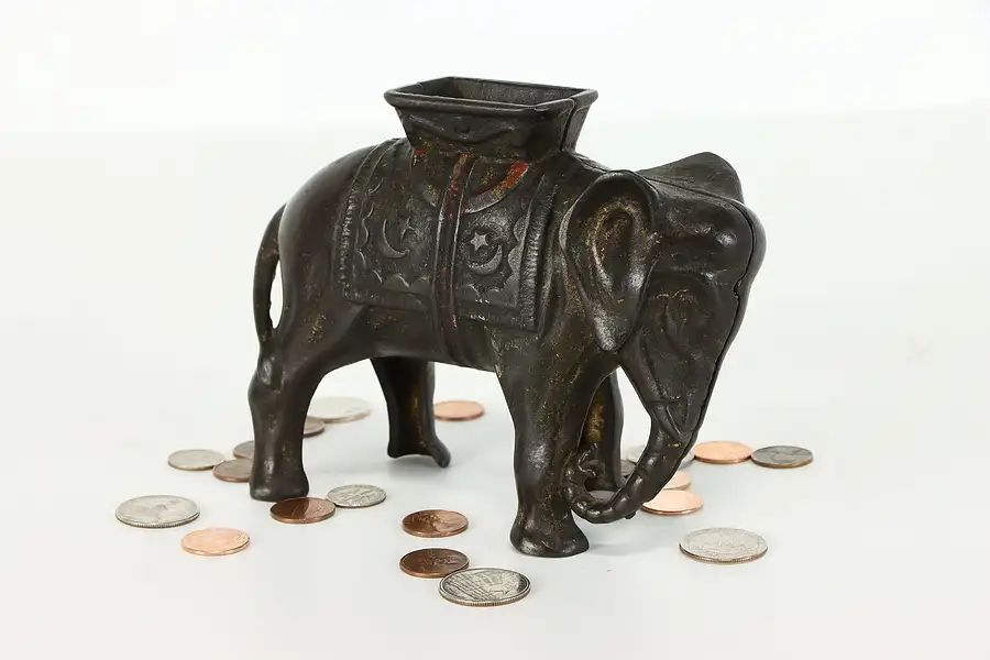 Main image of Industrial Farmhouse Cast Iron Antique India Elephant Coin Bank