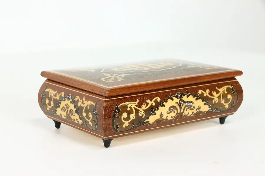 Main image of Marquetry Vintage Swiss Music & Jewelry Box, Plays Isle of Capri, Mapsa