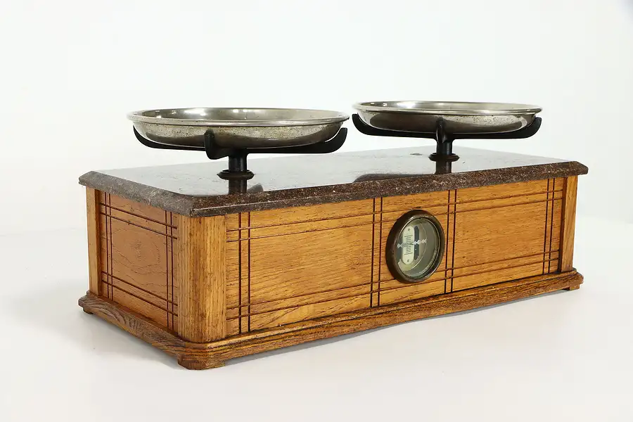 Main image of Industrial Antique Oak & Marble Top Balance Scale, Henry Troemner