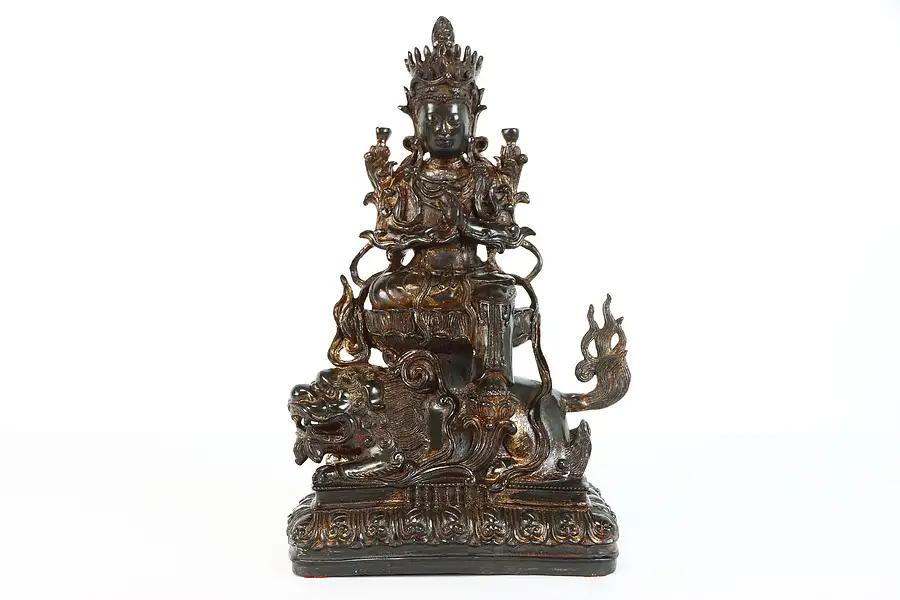 Main image of Tibetan Vintage Bronze Statue of Buddha Seated on Temple Lion