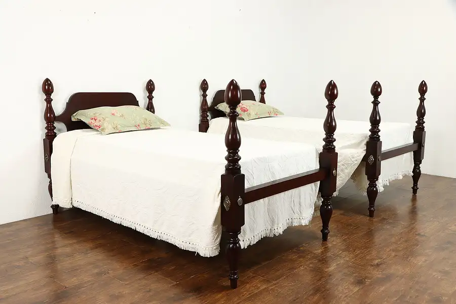 Main image of Pair of Antique Traditional Mahogany Poster Beds, Single or Twin Size