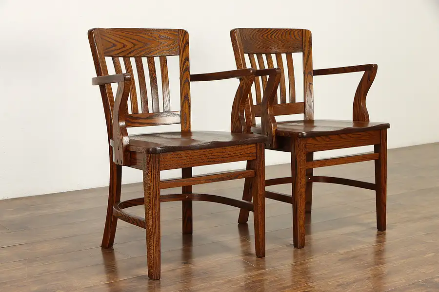 Main image of Pair Oak Midcentury Modern Banker Vintage Office or Desk Chairs